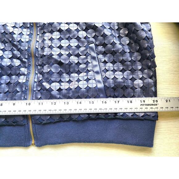 Jacket-Colleen Lopez-Navy Blue-Zipper-Unique Design-Faux Leather-Size LRG - Picture 13 of 15